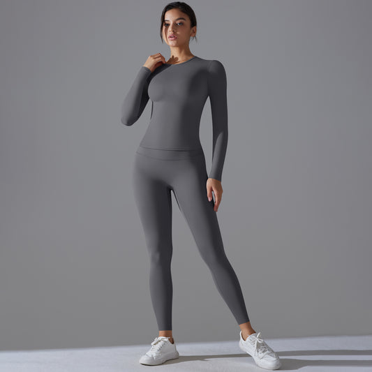 Damen Yoga Fitness Set – Atmungsaktives Sport-Top mit Ärmeln & High-Waist Leggings mit Tummy Control und Booty-Effekt