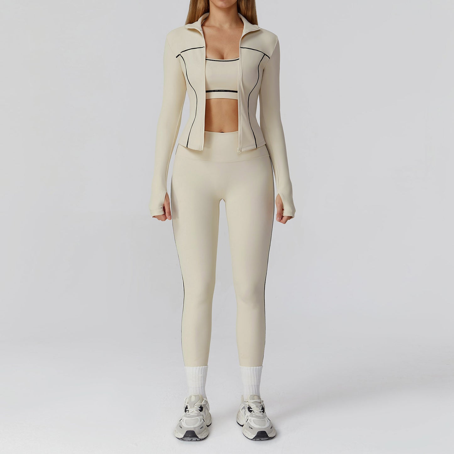 Damen Yoga- & Fitness-Set 2/3-teilig – Leggings, Sport-BH & Langarm-Top, Sportanzug für Gym & Workout