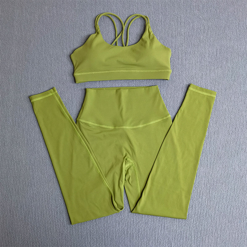 2-teiliges Damen Gym- & Yoga-Set – High-Waist Leggings & Cross-Back Sport-BH, Fitness Running Workout Tracksuit