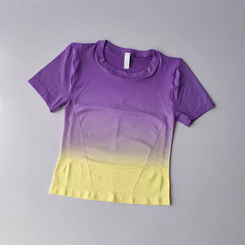 Damen Seamless Crop Top Kurzarm – Fitness & Yoga Sport T-Shirt mit Farbverlauf für Training & Running
