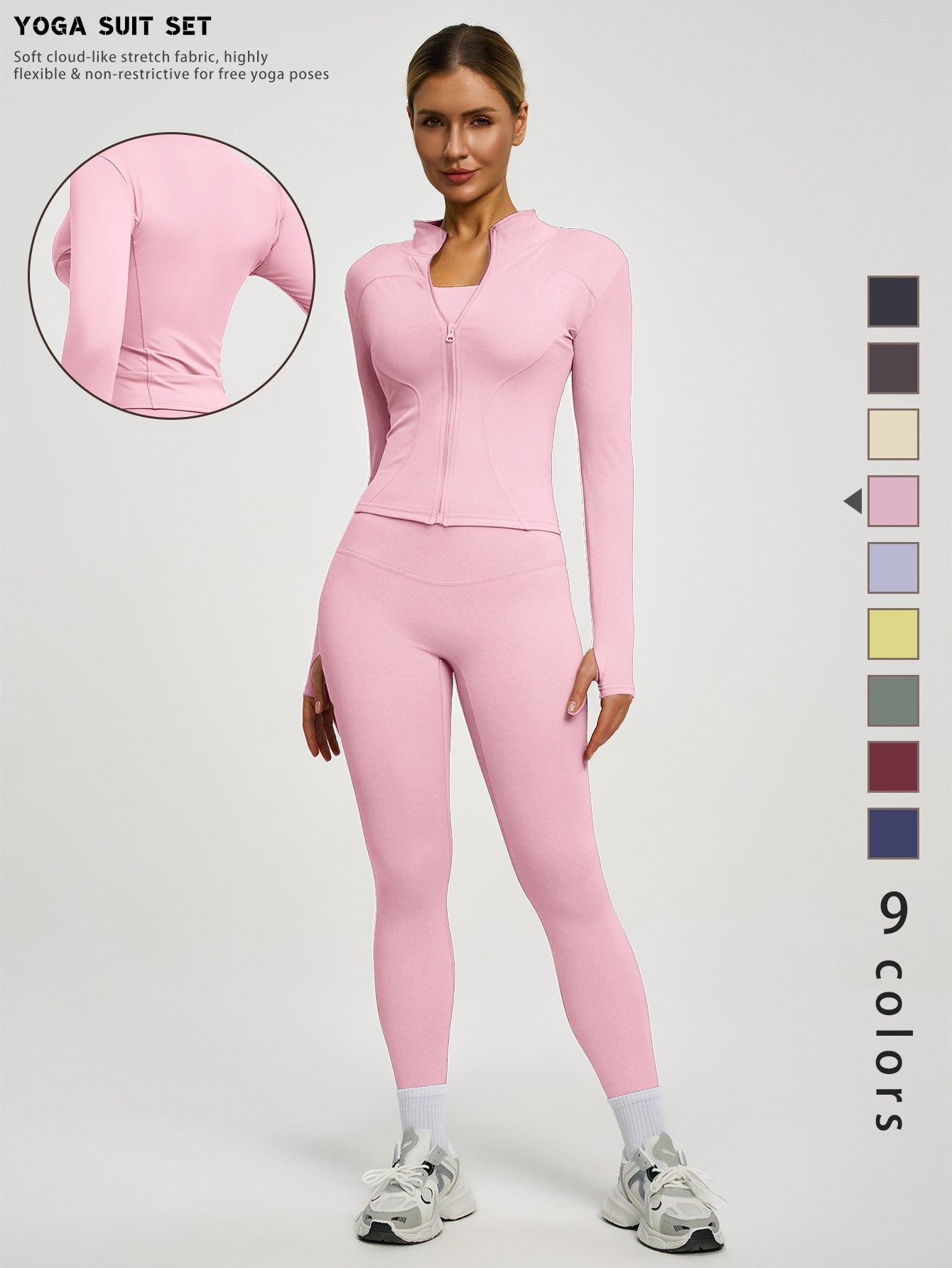 Fitfemme 2-teiliges Damen Frühling Yoga- & Fitness-Set – High-Waist Leggings & Sportjacke für Running, Lifting & Outdoor