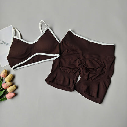 Damen Fitness- & Yoga-Set – Seamless Sport-BH mit Trägern & High-Waist Shorts, Push-Up (Peach Butt) & Bauchformend für Gym & Workout