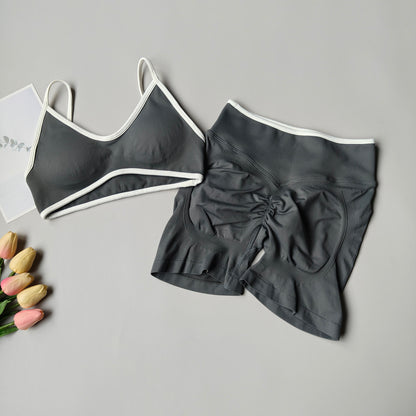 Damen Fitness- & Yoga-Set – Seamless Sport-BH mit Trägern & High-Waist Shorts, Push-Up (Peach Butt) & Bauchformend für Gym & Workout