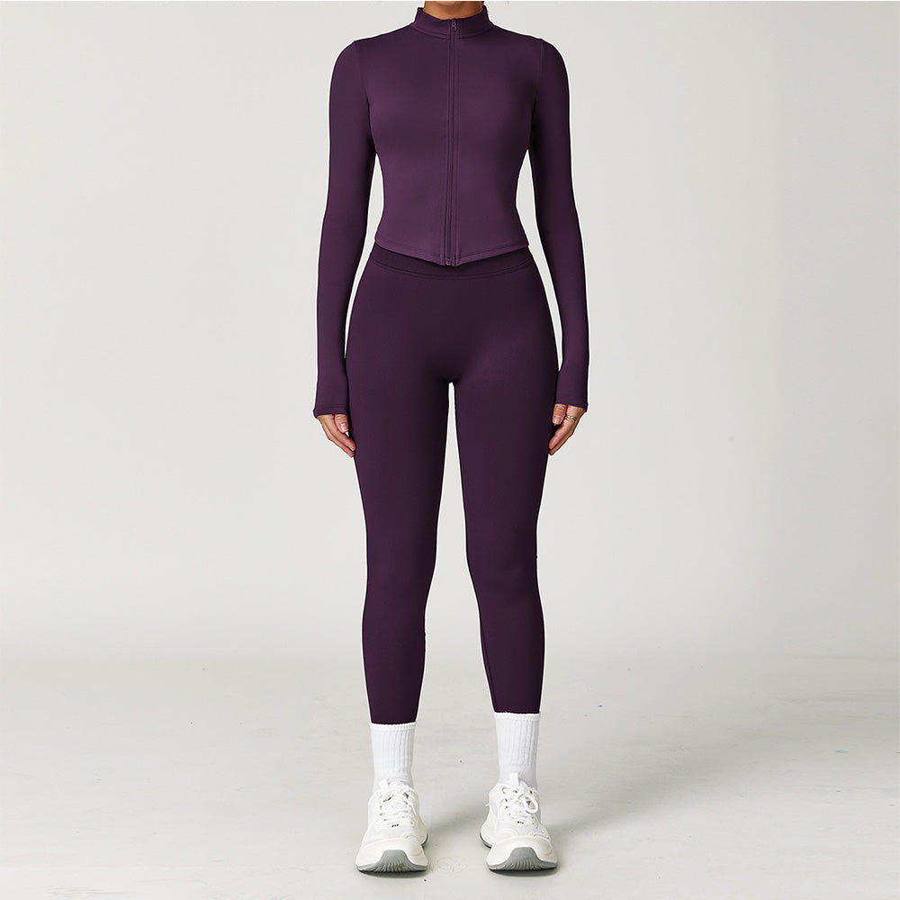 2-teiliges Damen Yoga-Sport-Set – Gym-Trainingsanzug mit langärmeligem Sportshirt & nahtlosen Leggings für Laufen & Workout