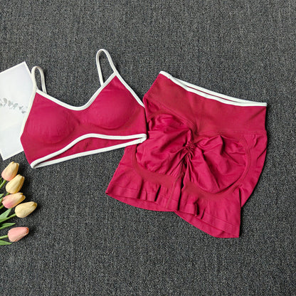Damen Fitness- & Yoga-Set – Seamless Sport-BH mit Trägern & High-Waist Shorts, Push-Up (Peach Butt) & Bauchformend für Gym & Workout