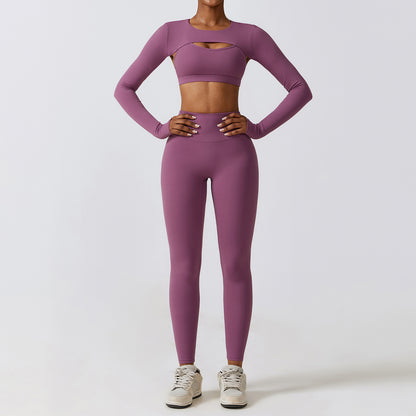 Damen Yoga- & Fitness-Set (2-/3-teig) – Sportleggings, Fitness-BH, Crop Top & Langarm Yoga-Anzug für Fitnessstudio & Workout