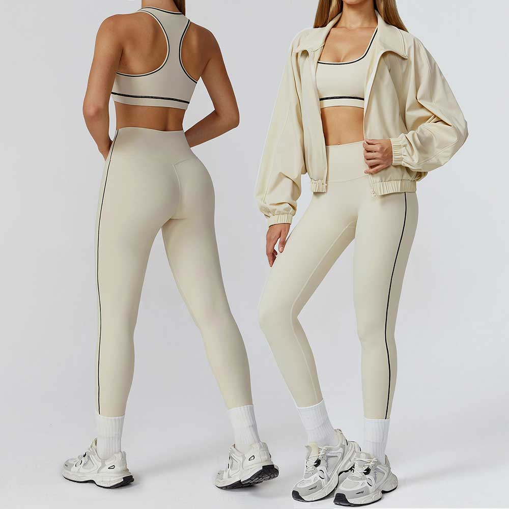 Damen Yoga- & Fitness-Set 2/3-teilig – Leggings, Sport-BH & Langarm-Top, Sportanzug für Gym & Workout