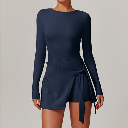 Damen Sport-Jumpsuit kurz, langärmlig – Yoga Fitness Einteiler, Workout Bodysuit für Training und Outdoor