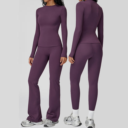 2-teiliges Damen-Yoga-Set – Sportanzug für Fitnessstudio und Training mit Leggings, Sport-BH, Crop-Top und langärmeligem Oberteil