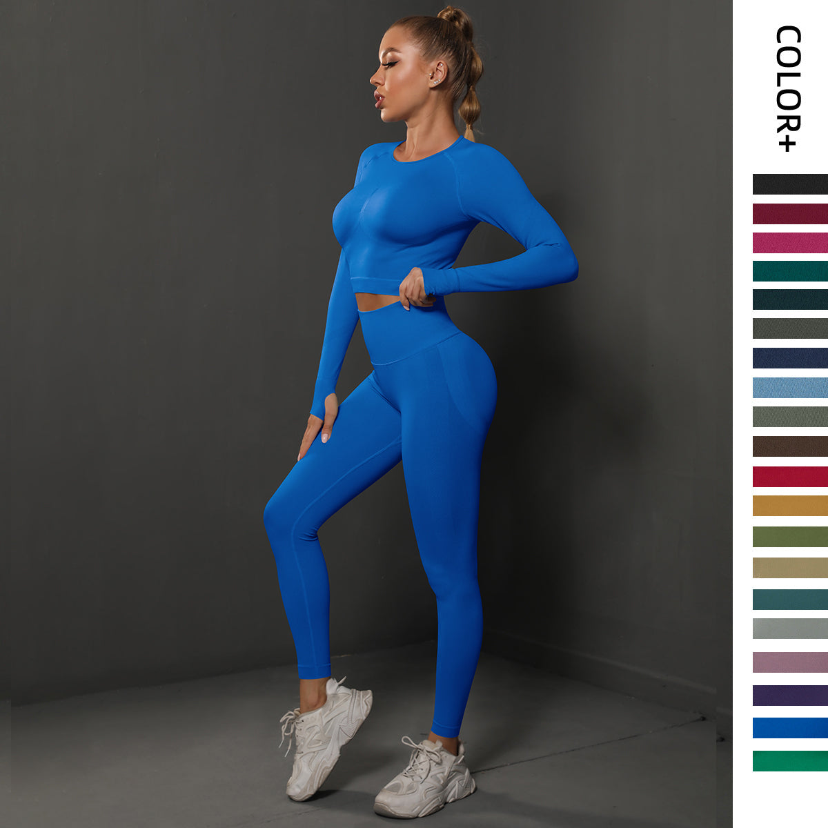 2-teiliges Energy Seamless Damen Sport-Set – Push-Up Sporthose mit Bubble-Butt-Effekt & Langarmshirt, Fitness- & Lauf-Set