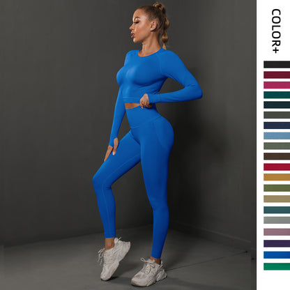 2-teiliges Energy Seamless Damen Sport-Set – Push-Up Sporthose mit Bubble-Butt-Effekt & Langarmshirt, Fitness- & Lauf-Set