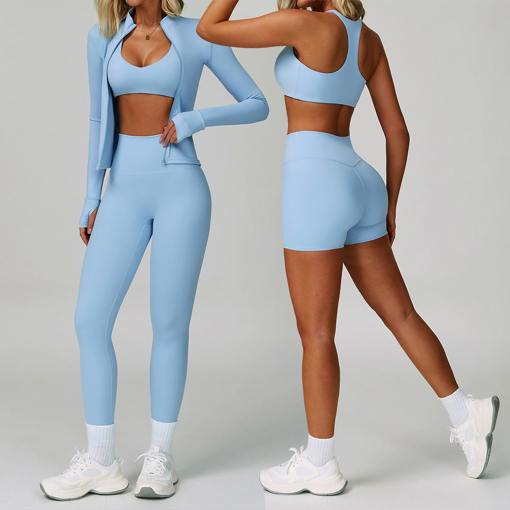 2–3-teiliges Damen Yoga-Set – Sport-BH, High-Waist Leggings & Shorts, Fitness-Outfit für Gym & Training, Push-up Sportbekleidung