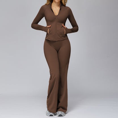 Damen Yoga Set 2–3-teilig – Fitness Sportbekleidung mit Langarm-Shirt, Sport-BH & Leggings, Gym & Training, High Performance