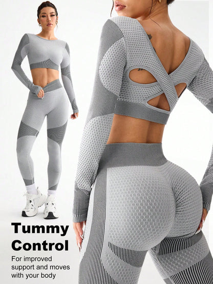 2-teiliges neues nahtloses Damen-Fitness-Set – Atmungsaktiver, figurbetonter Sport- und Yoga-Anzug für Laufen und Outdoor-Training
