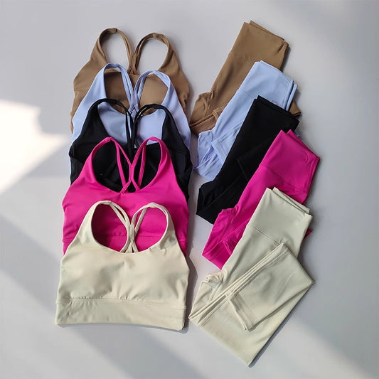 Atmungsaktives Damen Yoga-Set (2-teilig) – Crop Top mit Sport-BH & High-Waist Leggings, Fitness- & Gym Outfit