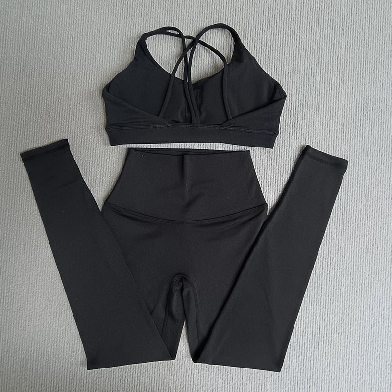 2-teiliges Damen Gym- & Yoga-Set – High-Waist Leggings & Cross-Back Sport-BH, Fitness Running Workout Tracksuit