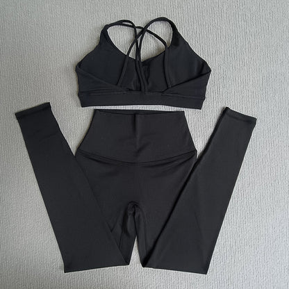 2-teiliges Damen Gym- & Yoga-Set – High-Waist Leggings & Cross-Back Sport-BH, Fitness Running Workout Tracksuit