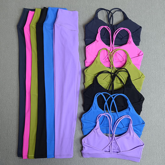 2-teiliges Damen Gym- & Yoga-Set – High-Waist Leggings & Cross-Back Sport-BH, Fitness Running Workout Tracksuit