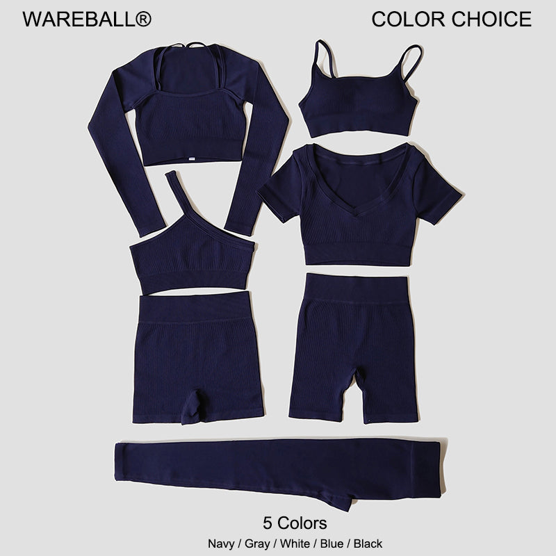 WAREBALL Seamless Yoga Set für Damen (2-/3-/7-teilig) – Sport-BH & High-Waist Leggings, Fitness- & Gym Wear