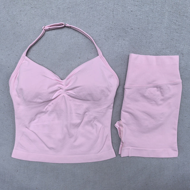 Damen Yoga Set – Backless Top & Shorts (2-teilig) für Fitness & Gym