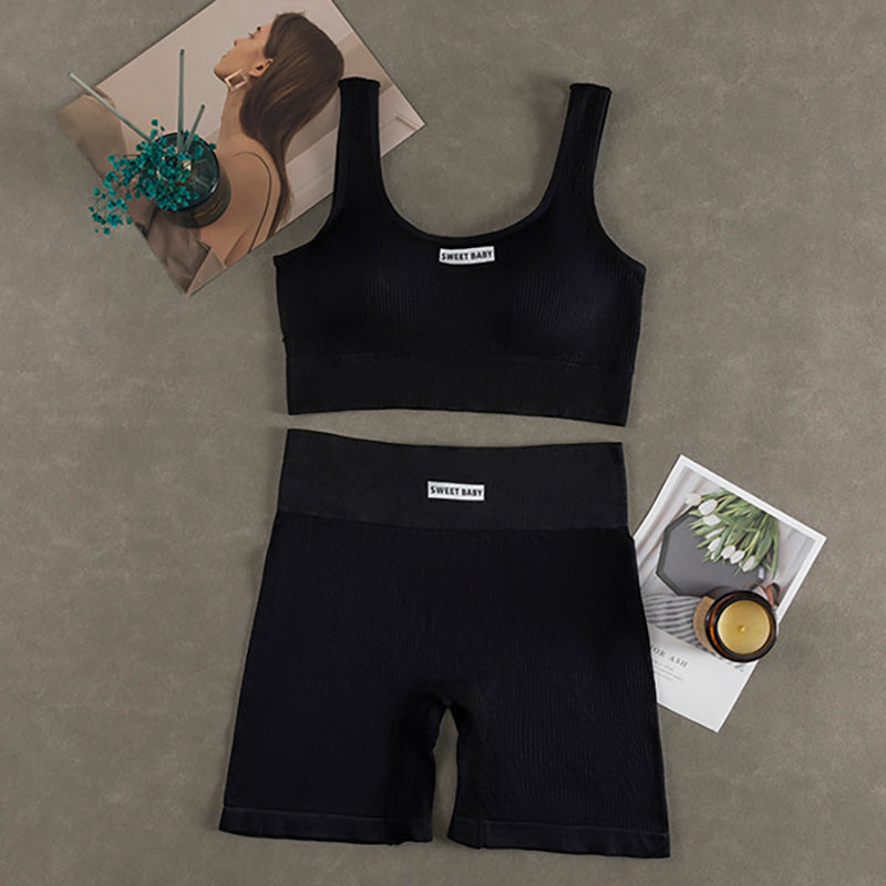 Damen Seamless Yoga- & Fitness-Set – Deep-V Sport-BH & High-Waist Leggings, Figurformendes Gym Outfit 2026