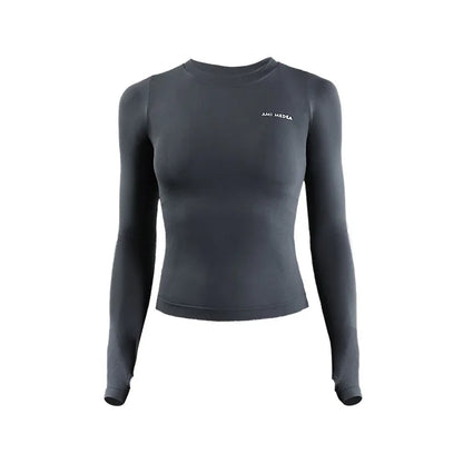 Damen Langarm Crop Top – Yoga, Fitness, Running & Training Sportshirt einfarbig