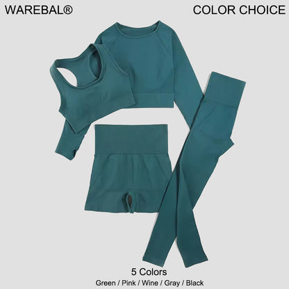 WAREBALL Damen Seamless Yoga-Set (2/3/4-teilig) – Fitness Tracksuit mit Sport-BH & Gym Leggings, Sportbekleidung für Workout
