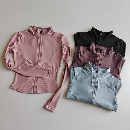 Damen Fitnessjacke mit Reißverschluss – Langarm Slim Fit, Schnelltrocknend, Stehkragen, für Yoga, Laufen & Outdoor