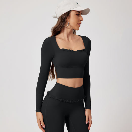 Herbst/Winter 2-teiliges Damen-Fitness- und Yoga-Set – Schnelltrocknender Sportanzug für Outdoor-Training mit langärmeligem Oberteil