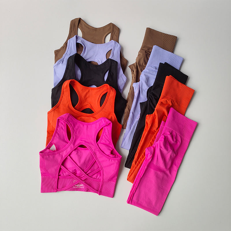 2-teiliges professionelles Damen Fitness-Set – Widerstandsfähiger Sport-BH & Tank-Top, Leggings für Yoga & Laufen, Sportbekleidung mit Eleganz im Rücken-Design