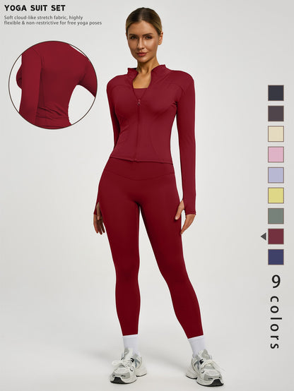Fitfemme 2-teiliges Damen Frühling Yoga- & Fitness-Set – High-Waist Leggings & Sportjacke für Running, Lifting & Outdoor