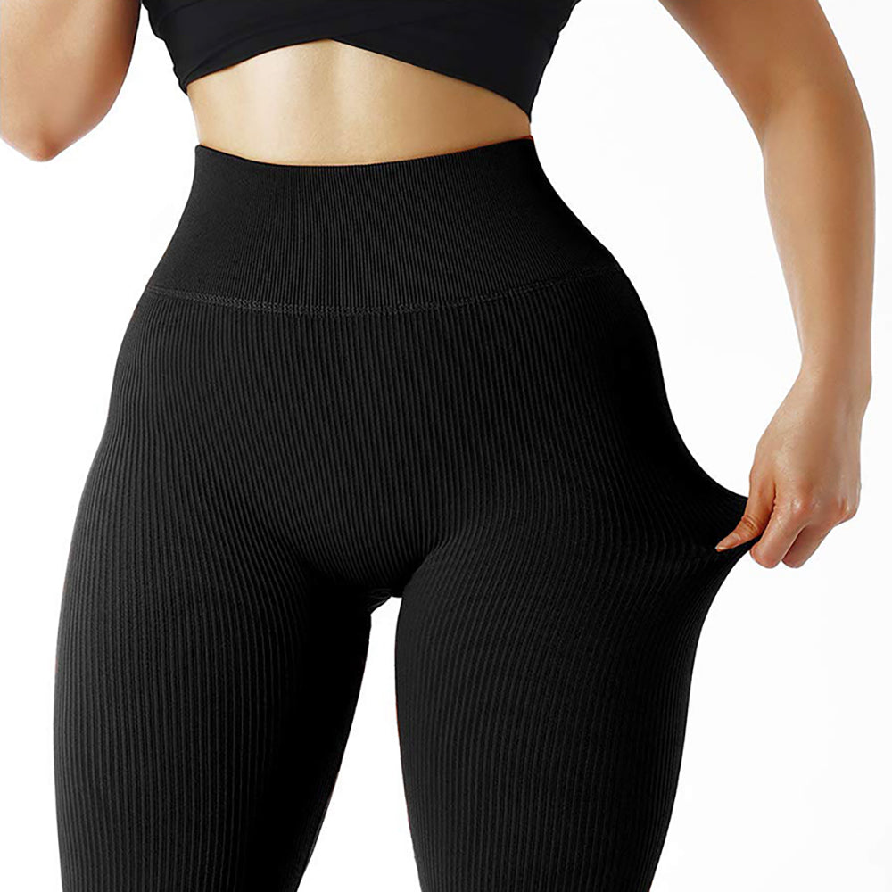 Damen High-Waist Seamless Yoga Leggings – Gerippte Sportleggings für Fitness