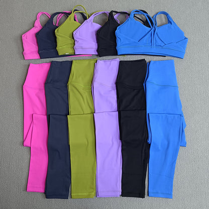 2-teiliges Damen Gym- & Yoga-Set – High-Waist Leggings & Cross-Back Sport-BH, Fitness Running Workout Tracksuit