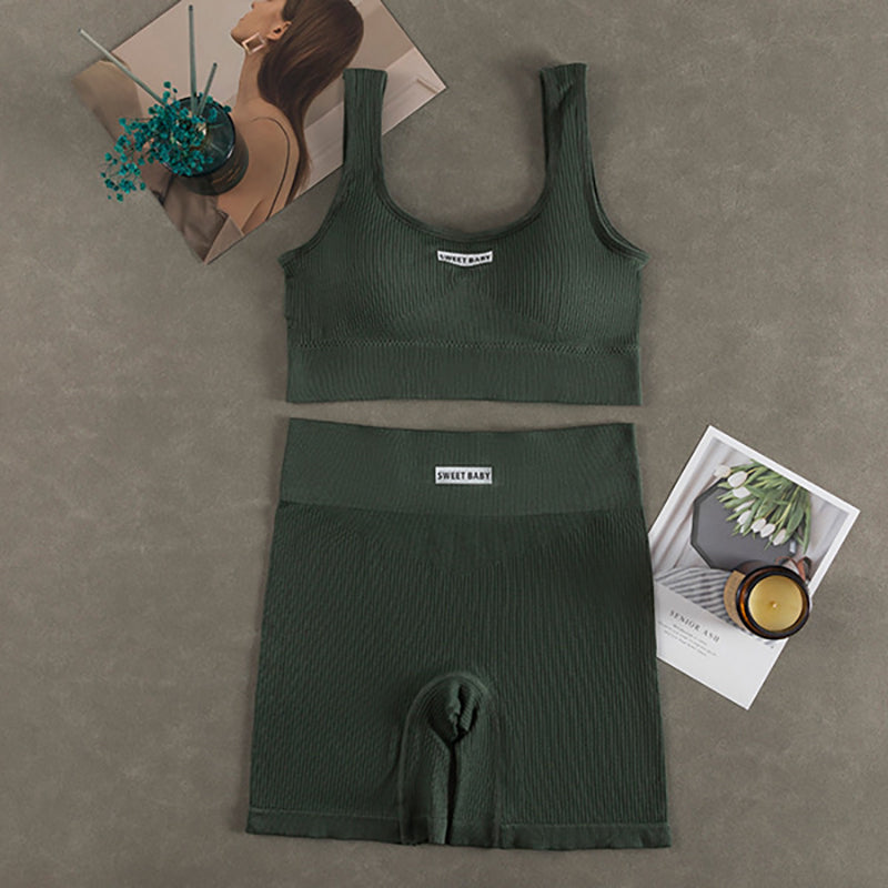 Damen Seamless Yoga- & Fitness-Set – Deep-V Sport-BH & High-Waist Leggings, Figurformendes Gym Outfit 2026
