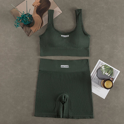 Damen Seamless Yoga- & Fitness-Set – Deep-V Sport-BH & High-Waist Leggings, Figurformendes Gym Outfit 2026