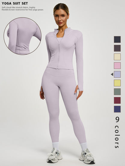 Fitfemme 2-teiliges Damen Frühling Yoga- & Fitness-Set – High-Waist Leggings & Sportjacke für Running, Lifting & Outdoor