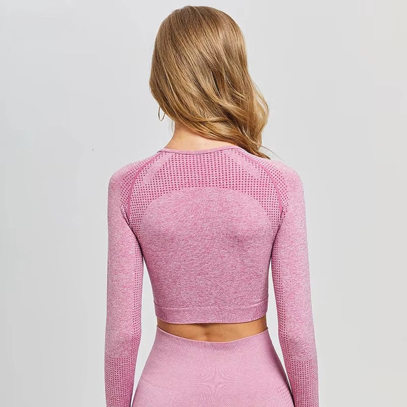 Damen Seamless Langarm Crop Top – Fitness, Yoga & Sportshirt