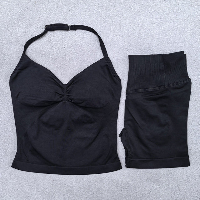 Damen Yoga Set – Backless Top & Shorts (2-teilig) für Fitness & Gym