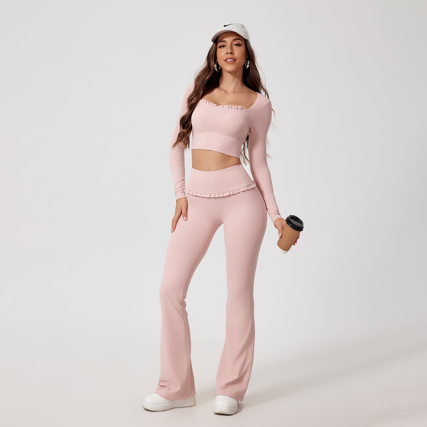 Herbst/Winter 2-teiliges Damen-Fitness- und Yoga-Set – Schnelltrocknender Sportanzug für Outdoor-Training mit langärmeligem Oberteil