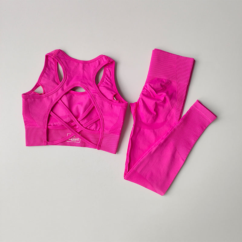 2-teiliges professionelles Damen Fitness-Set – Widerstandsfähiger Sport-BH & Tank-Top, Leggings für Yoga & Laufen, Sportbekleidung mit Eleganz im Rücken-Design