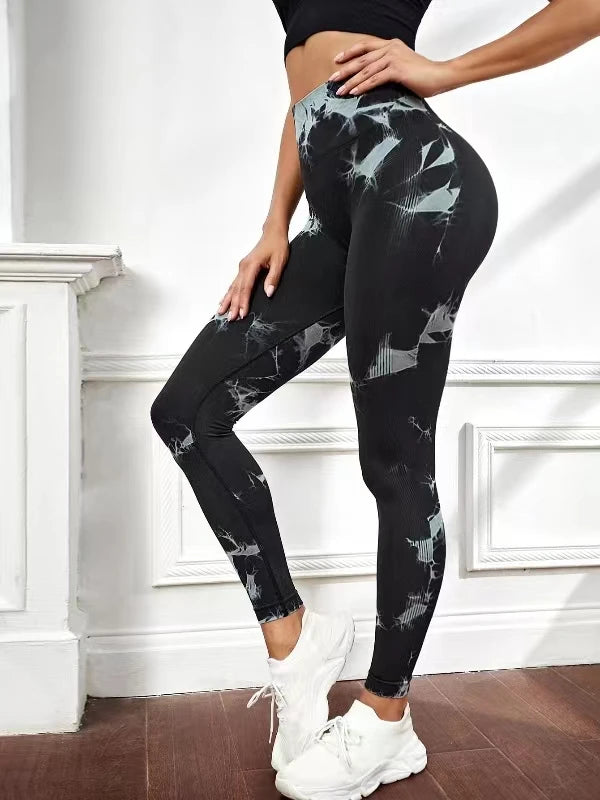 Damen Tie-Dye 7/8 Leggings – High-Waist & atmungsaktiv für Workout