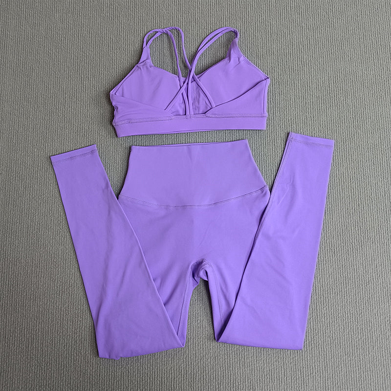 2-teiliges Damen Gym- & Yoga-Set – High-Waist Leggings & Cross-Back Sport-BH, Fitness Running Workout Tracksuit