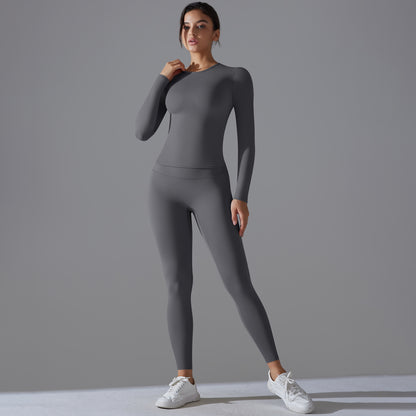 Damen Yoga Fitness Set – Atmungsaktives Sport-Top mit Ärmeln & High-Waist Leggings mit Tummy Control und Booty-Effekt