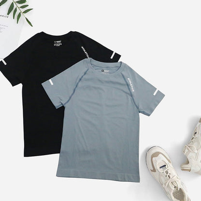 Damen Seamless Yoga T-Shirt 2er Set – Kurzarm Fitness & Training Sport Tops mit Schriftprint
