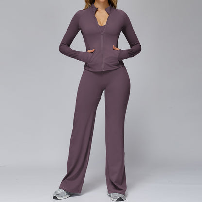 Damen Yoga Set 2–3-teilig – Fitness Sportbekleidung mit Langarm-Shirt, Sport-BH & Leggings, Gym & Training, High Performance