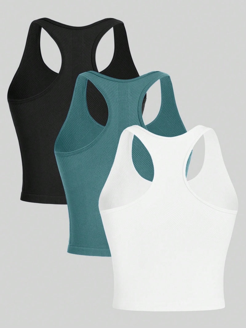 Damen 3er Crop Tank Set – Seamless & Atmungsaktiv