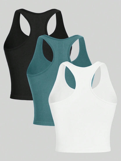 Damen 3er Crop Tank Set – Seamless & Atmungsaktiv