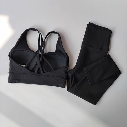 Atmungsaktives Damen Yoga-Set (2-teilig) – Crop Top mit Sport-BH & High-Waist Leggings, Fitness- & Gym Outfit