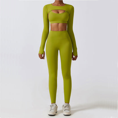 Damen Yoga- & Fitness-Set (2-/3-teig) – Sportleggings, Fitness-BH, Crop Top & Langarm Yoga-Anzug für Fitnessstudio & Workout