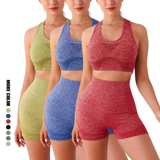 Yoga-Set Damen Gym-Shorts Sport-BHs Workout-Tops für Frauen Yoga-Bekleidung Fitness-Leggings Seamless Gym-Set